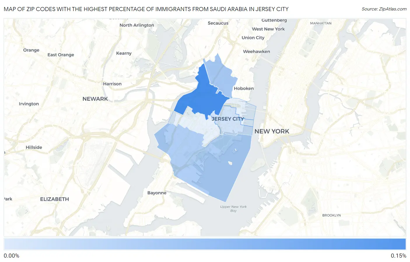 Zip Codes with the Highest Percentage of Immigrants from Saudi Arabia in Jersey City Map