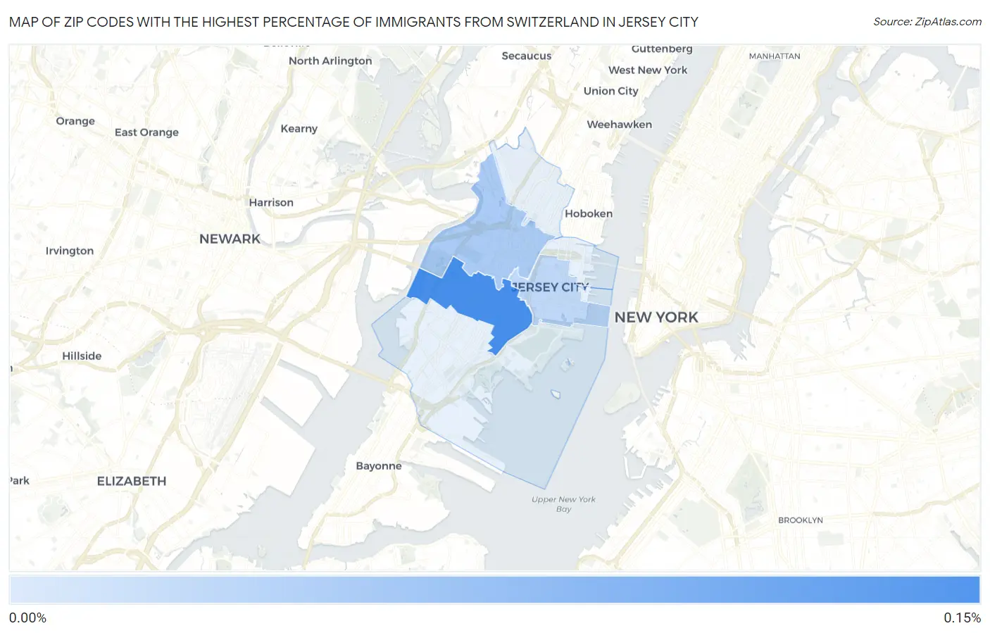 Zip Codes with the Highest Percentage of Immigrants from Switzerland in Jersey City Map