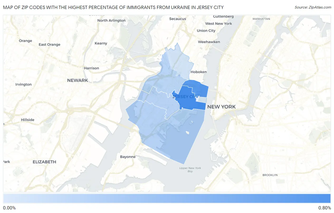 Zip Codes with the Highest Percentage of Immigrants from Ukraine in Jersey City Map
