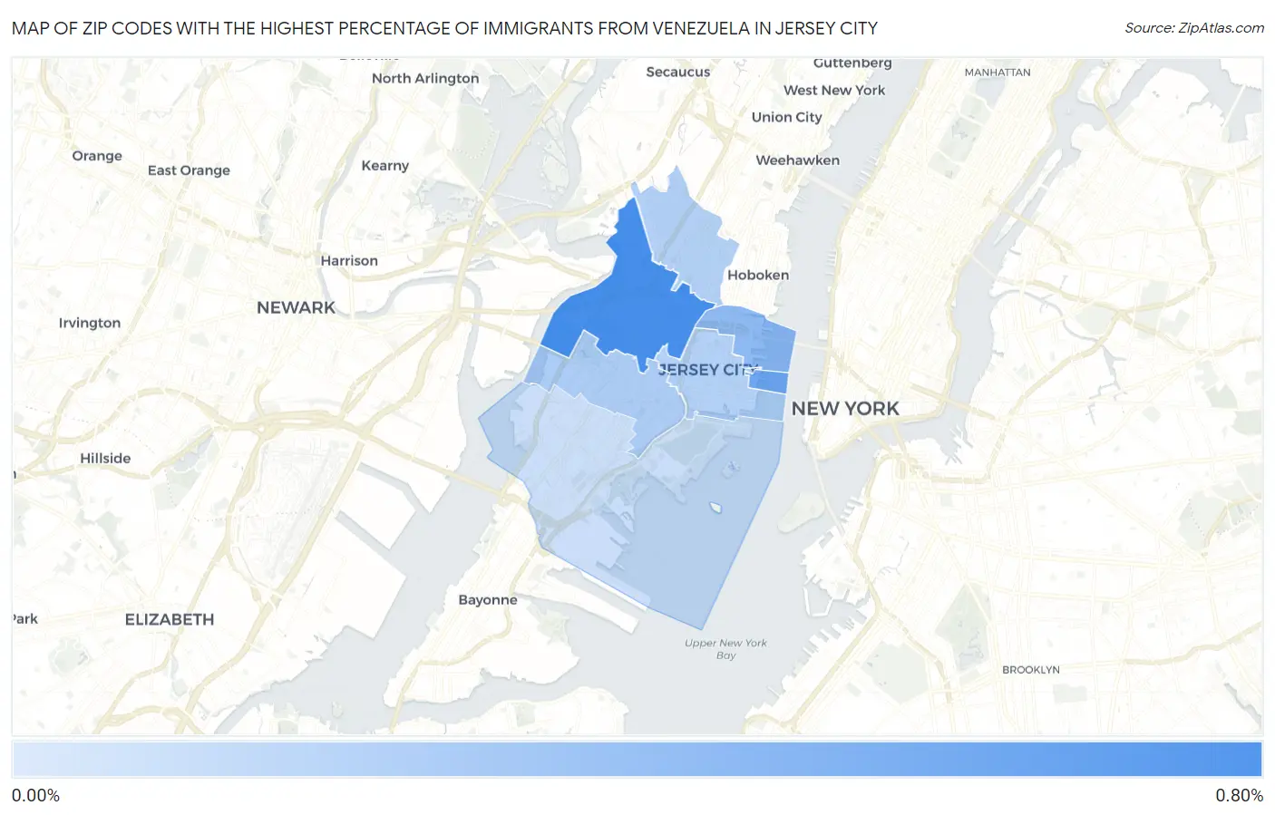 Zip Codes with the Highest Percentage of Immigrants from Venezuela in Jersey City Map