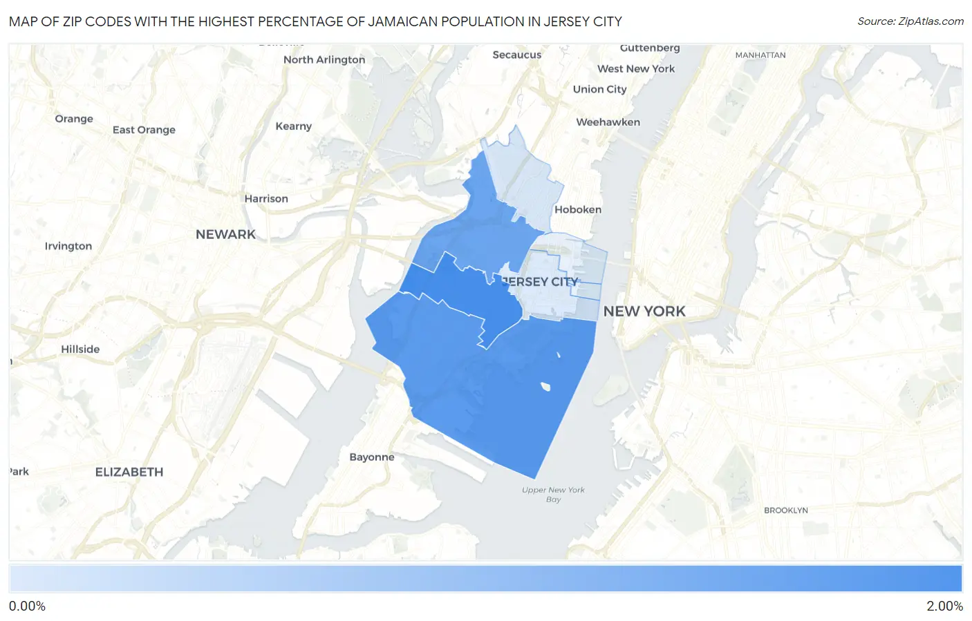 Zip Codes with the Highest Percentage of Jamaican Population in Jersey City Map