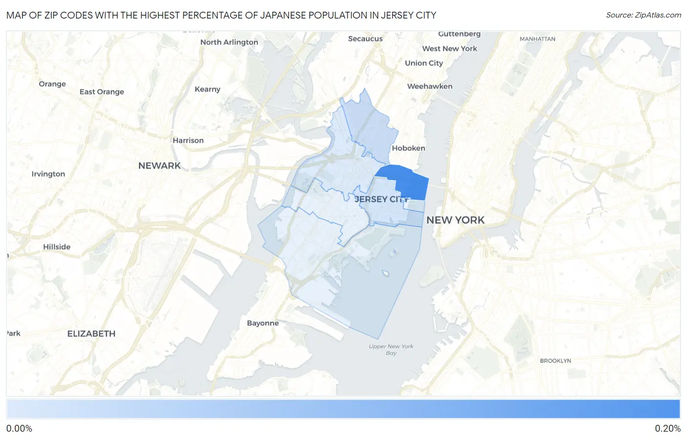 Zip Codes with the Highest Percentage of Japanese Population in Jersey City Map