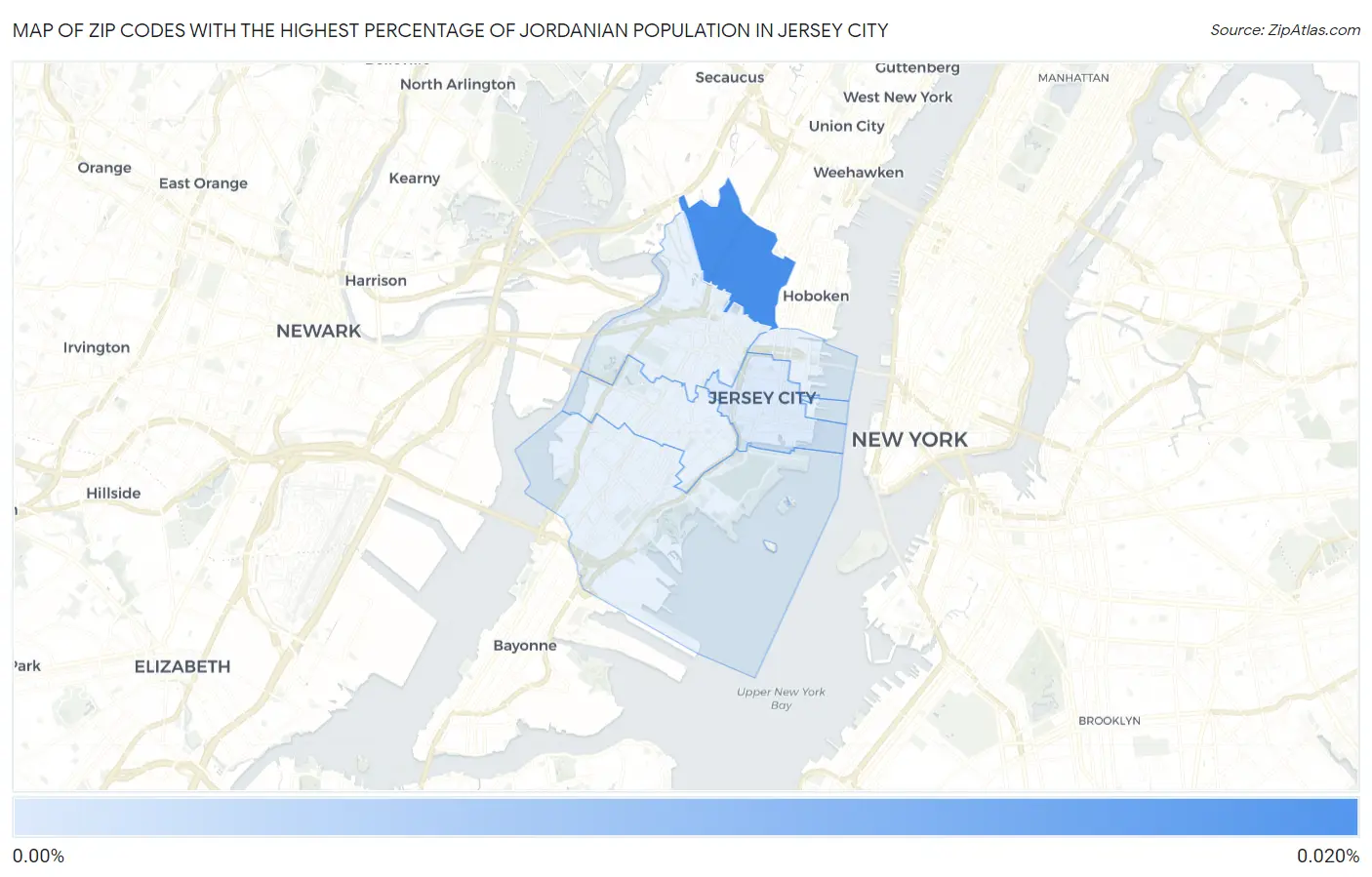 Zip Codes with the Highest Percentage of Jordanian Population in Jersey City Map