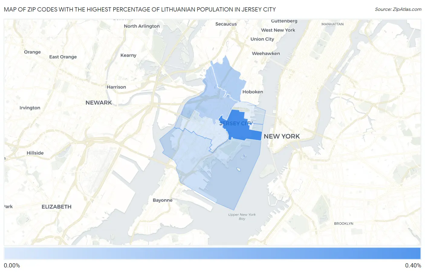 Zip Codes with the Highest Percentage of Lithuanian Population in Jersey City Map