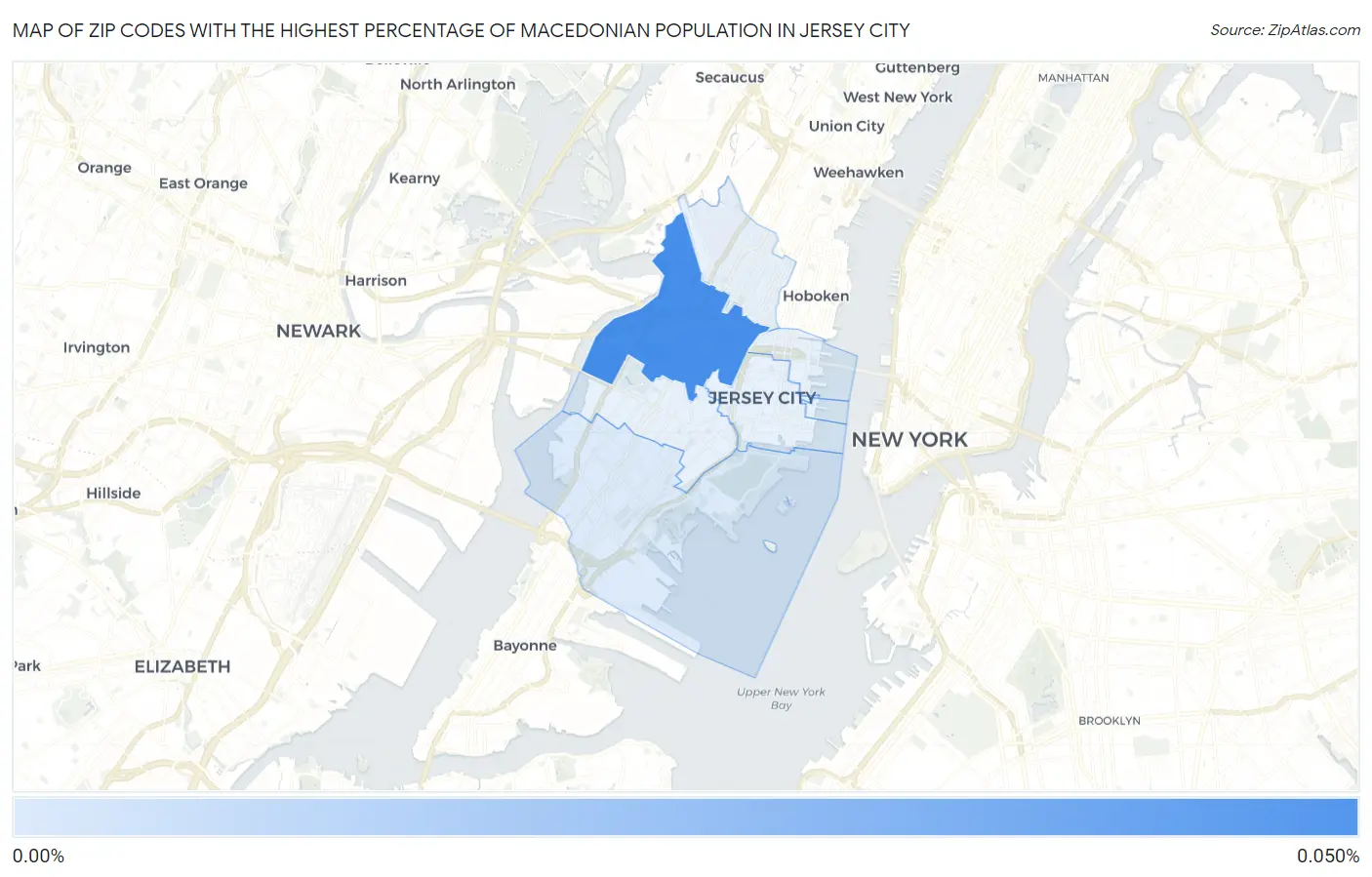 Zip Codes with the Highest Percentage of Macedonian Population in Jersey City Map