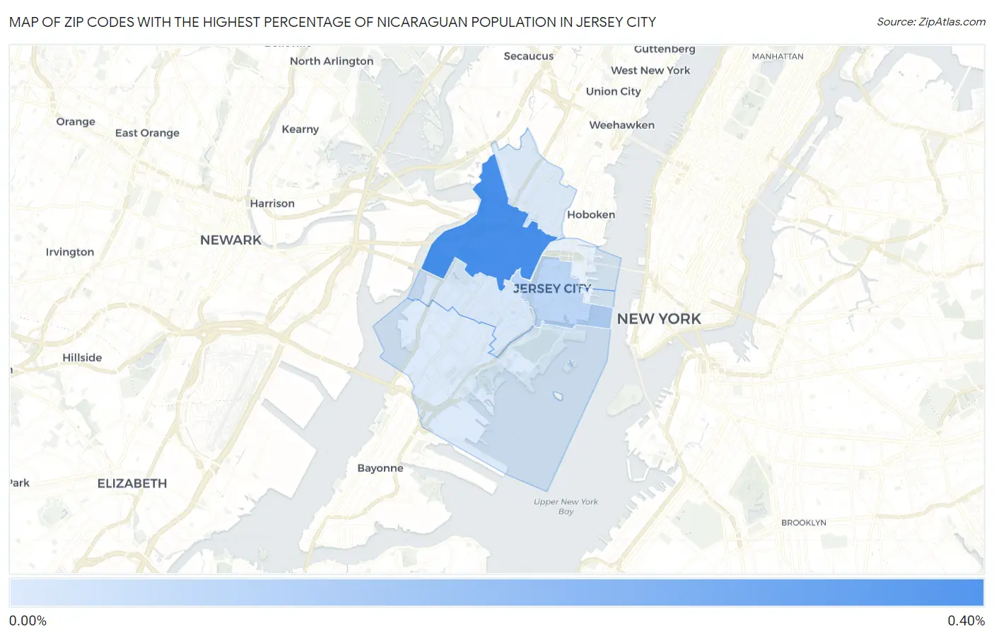 Zip Codes with the Highest Percentage of Nicaraguan Population in Jersey City Map