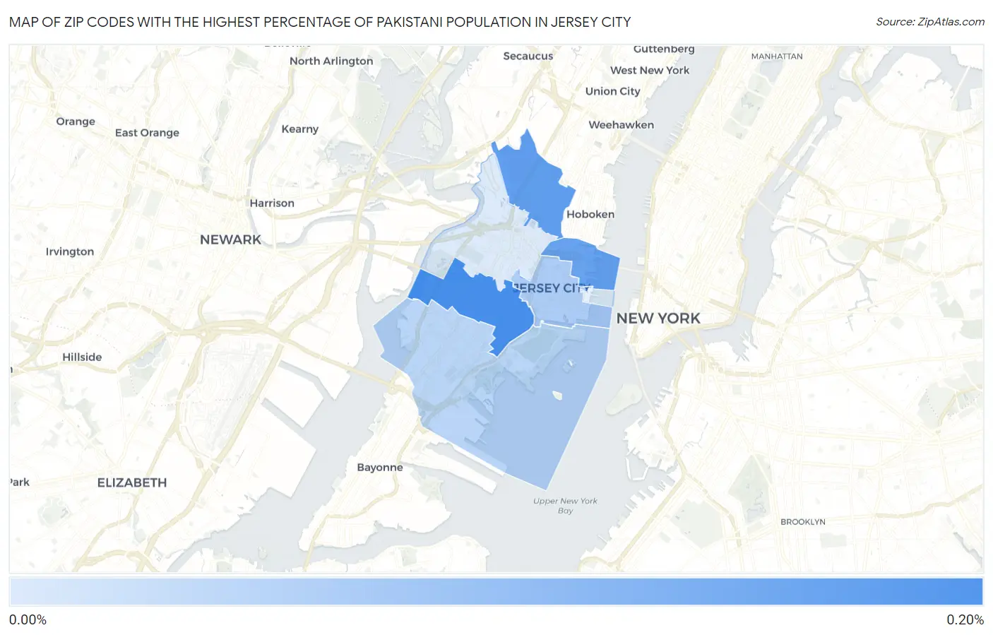 Zip Codes with the Highest Percentage of Pakistani Population in Jersey City Map