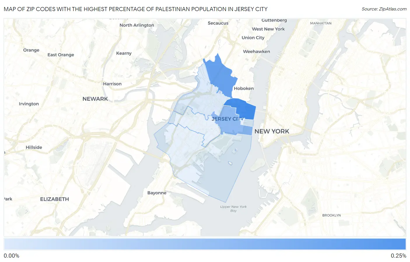 Zip Codes with the Highest Percentage of Palestinian Population in Jersey City Map