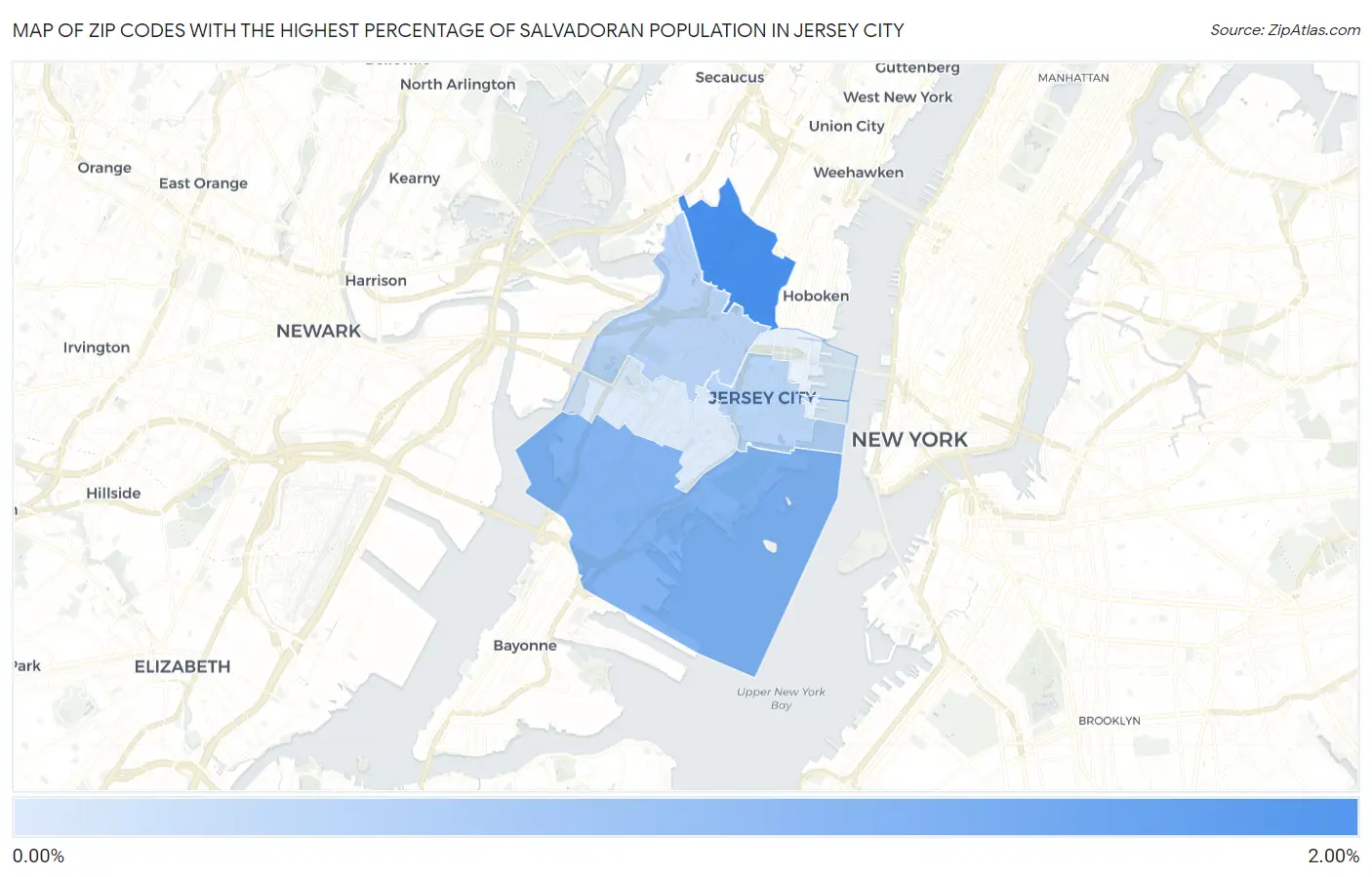 Zip Codes with the Highest Percentage of Salvadoran Population in Jersey City Map