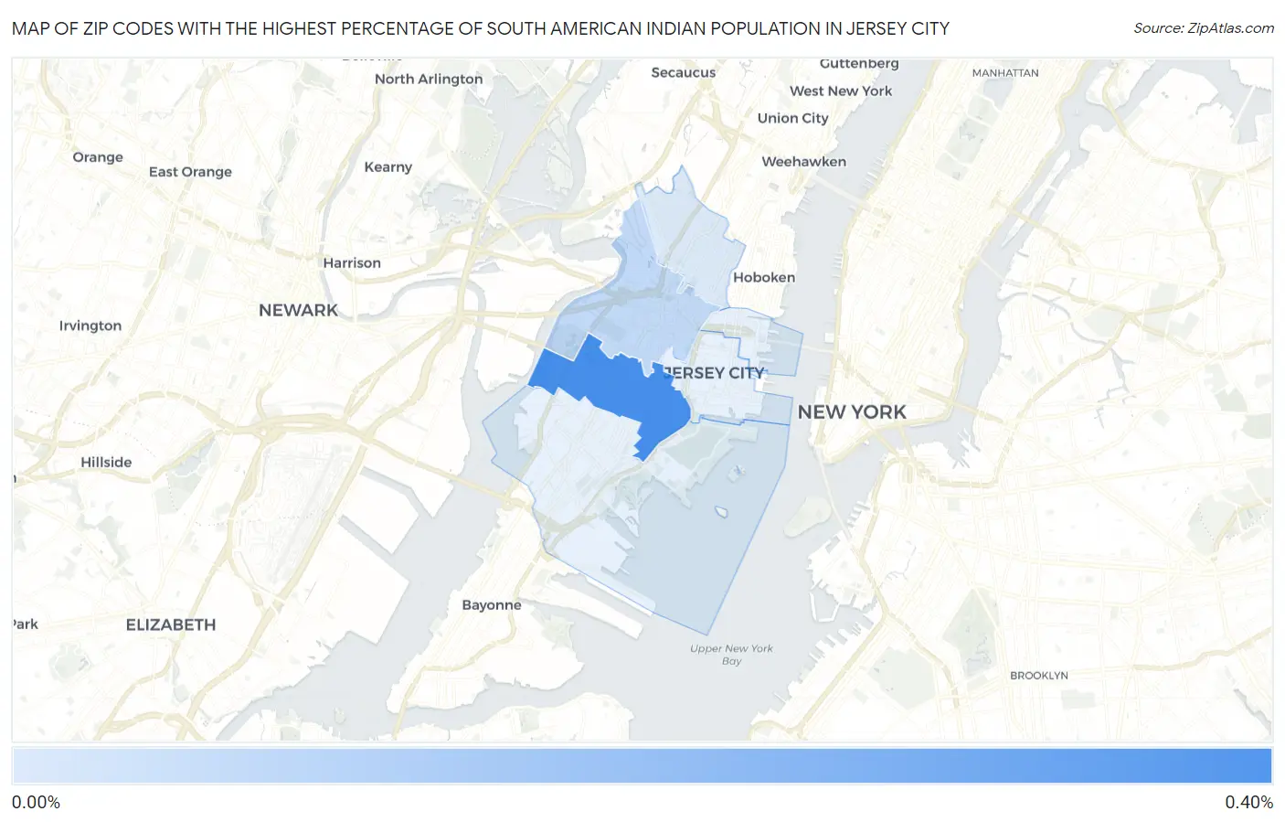 Zip Codes with the Highest Percentage of South American Indian Population in Jersey City Map
