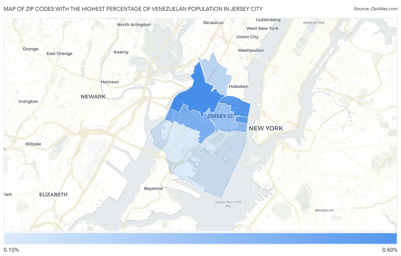 Zip Codes with the Highest Percentage of Venezuelan Population in Jersey City Map