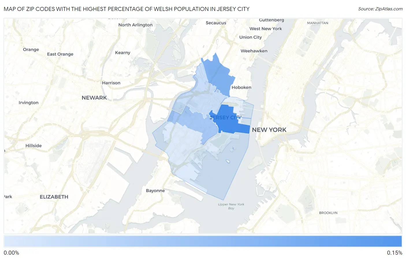 Zip Codes with the Highest Percentage of Welsh Population in Jersey City Map