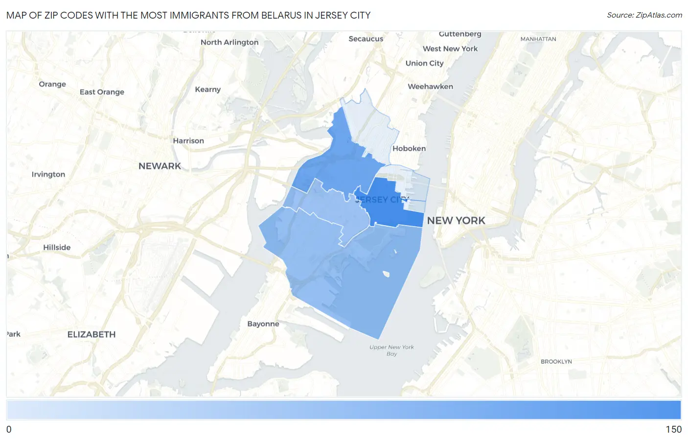 Zip Codes with the Most Immigrants from Belarus in Jersey City Map