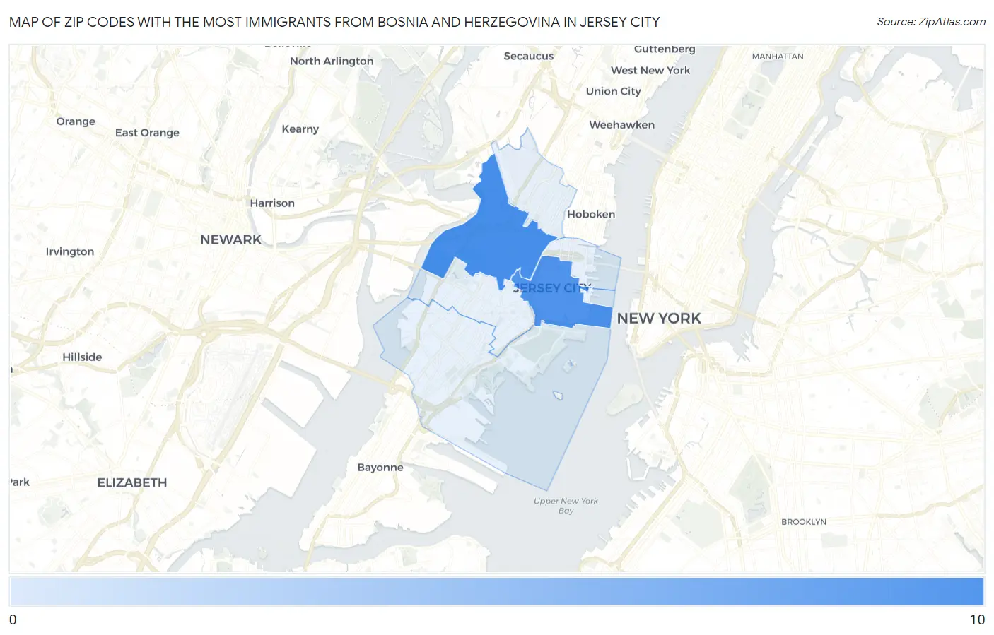 Zip Codes with the Most Immigrants from Bosnia and Herzegovina in Jersey City Map