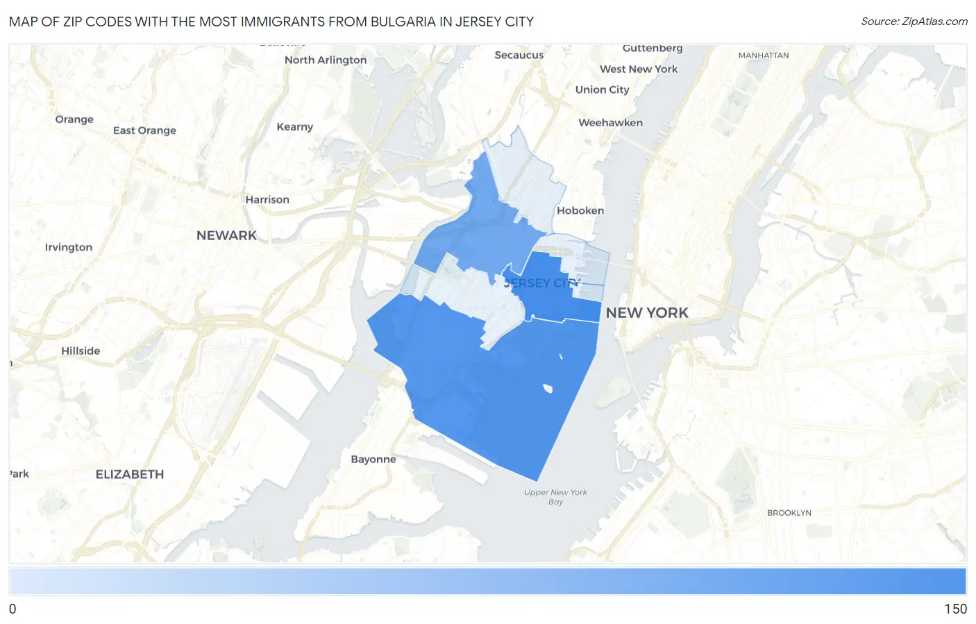 Zip Codes with the Most Immigrants from Bulgaria in Jersey City Map