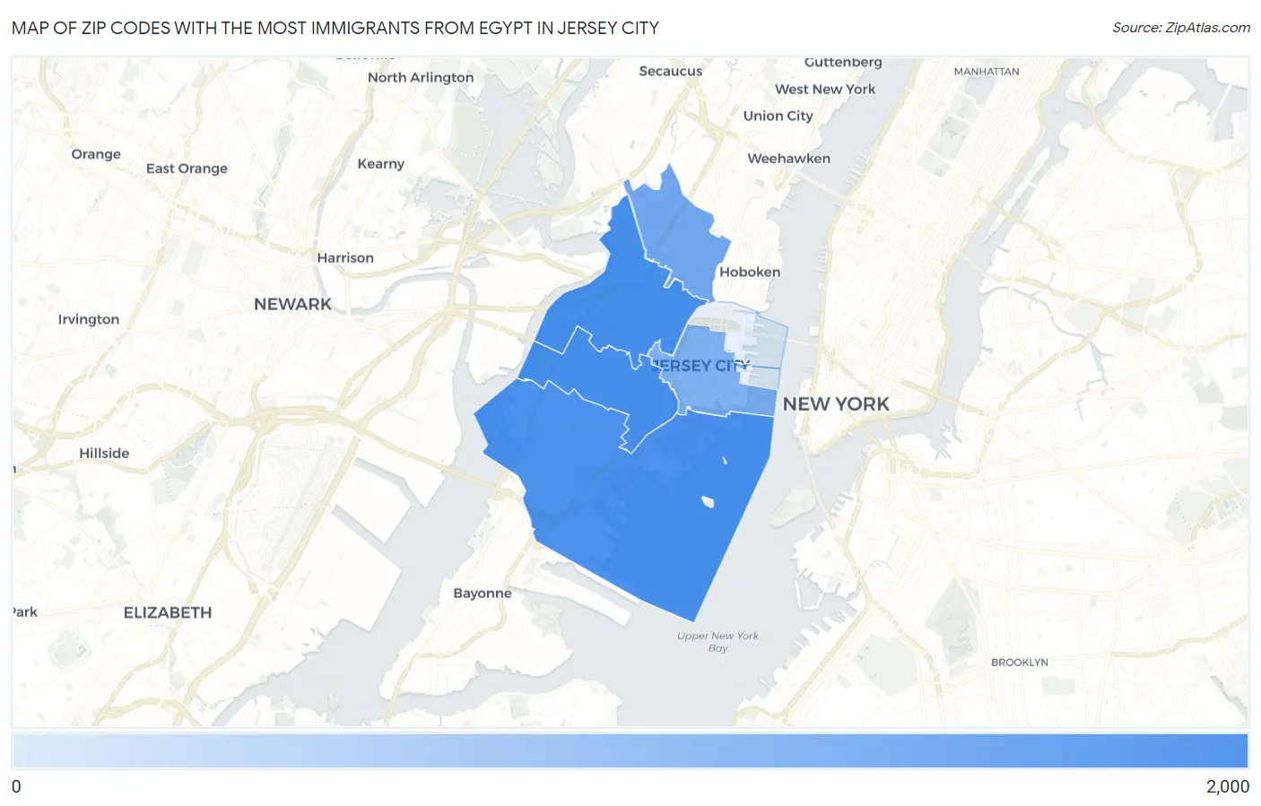 Zip Codes with the Most Immigrants from Egypt in Jersey City Map
