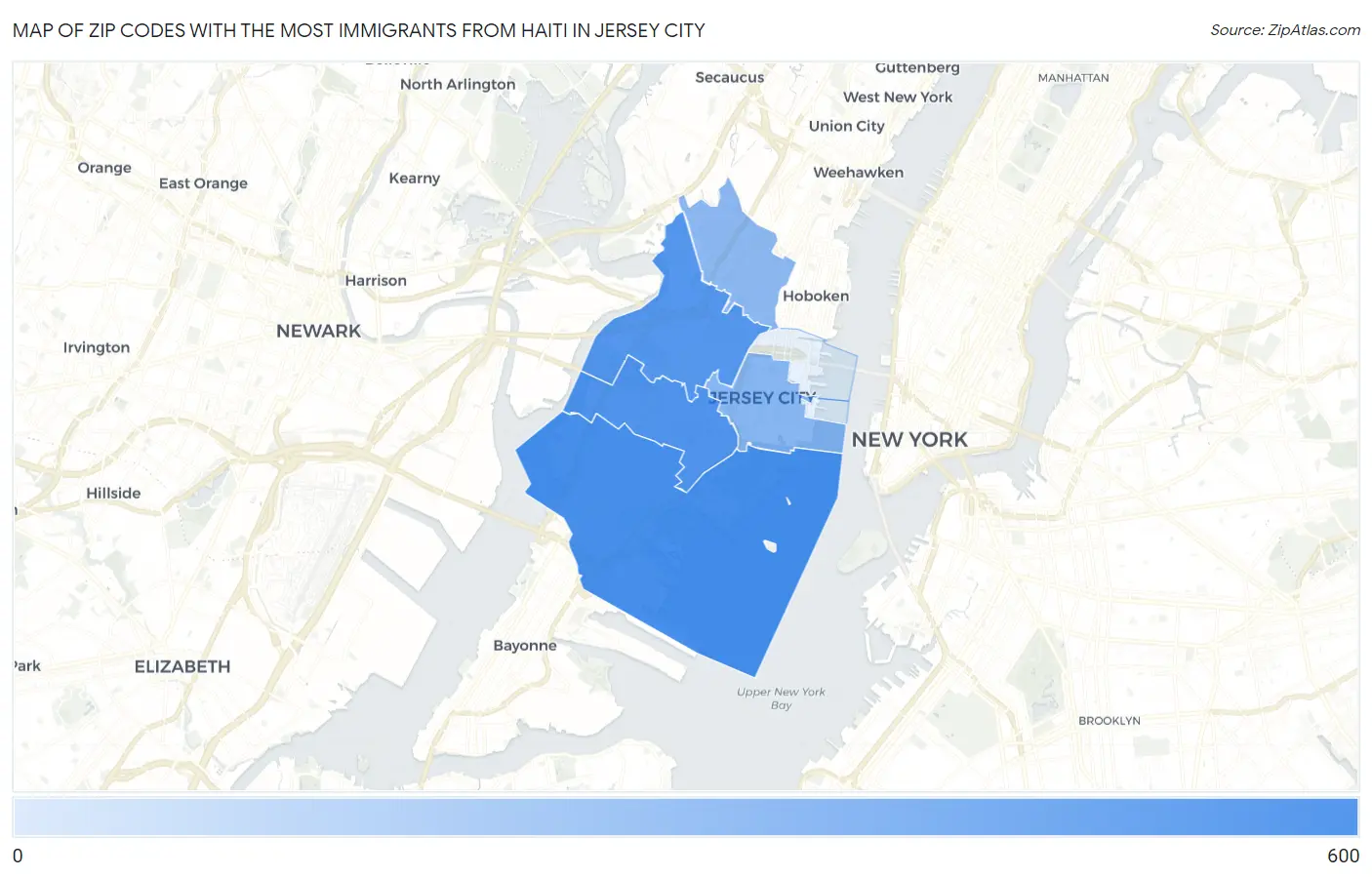 Zip Codes with the Most Immigrants from Haiti in Jersey City Map