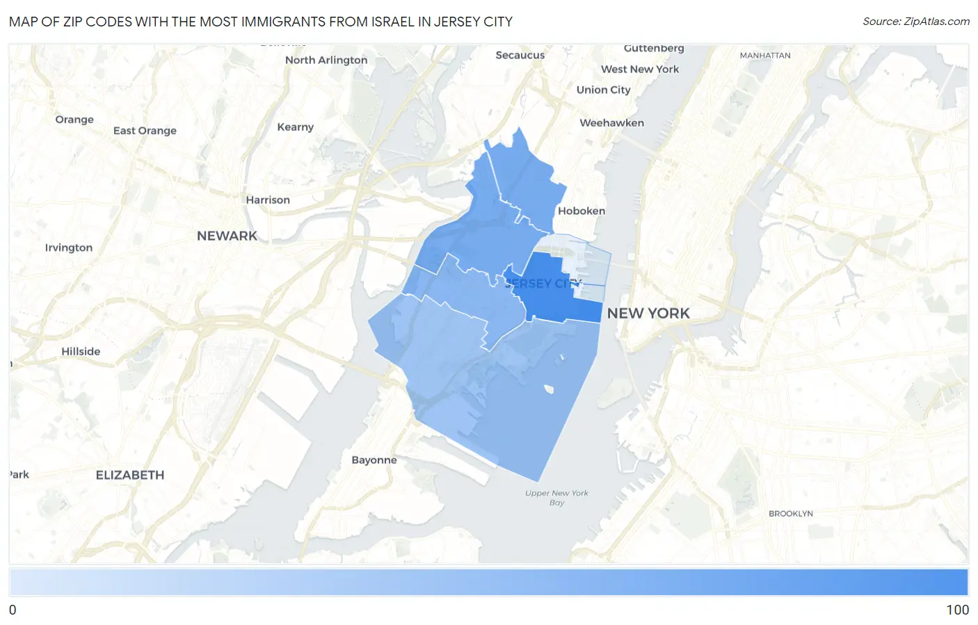 Zip Codes with the Most Immigrants from Israel in Jersey City Map