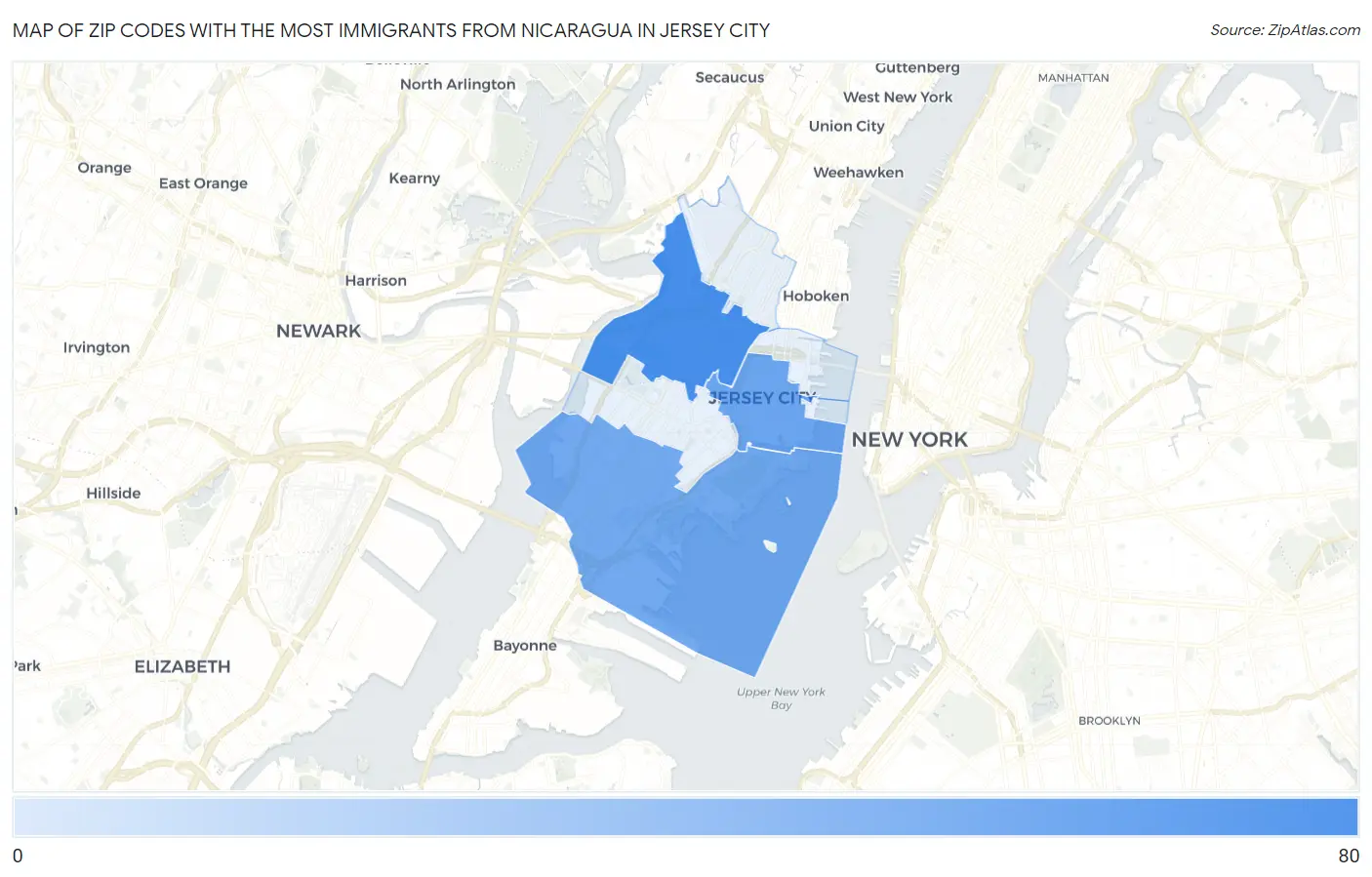Zip Codes with the Most Immigrants from Nicaragua in Jersey City Map