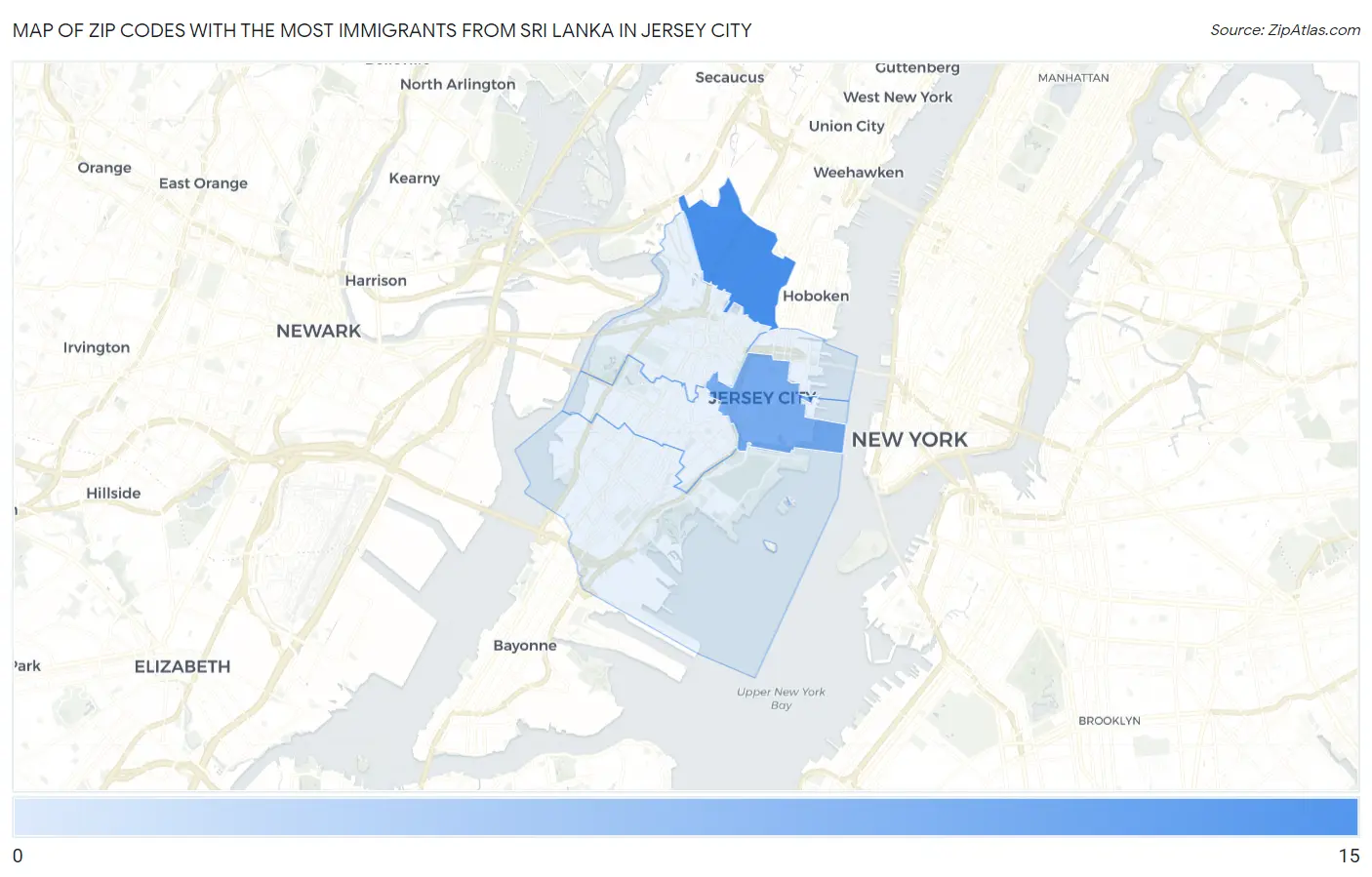 Zip Codes with the Most Immigrants from Sri Lanka in Jersey City Map