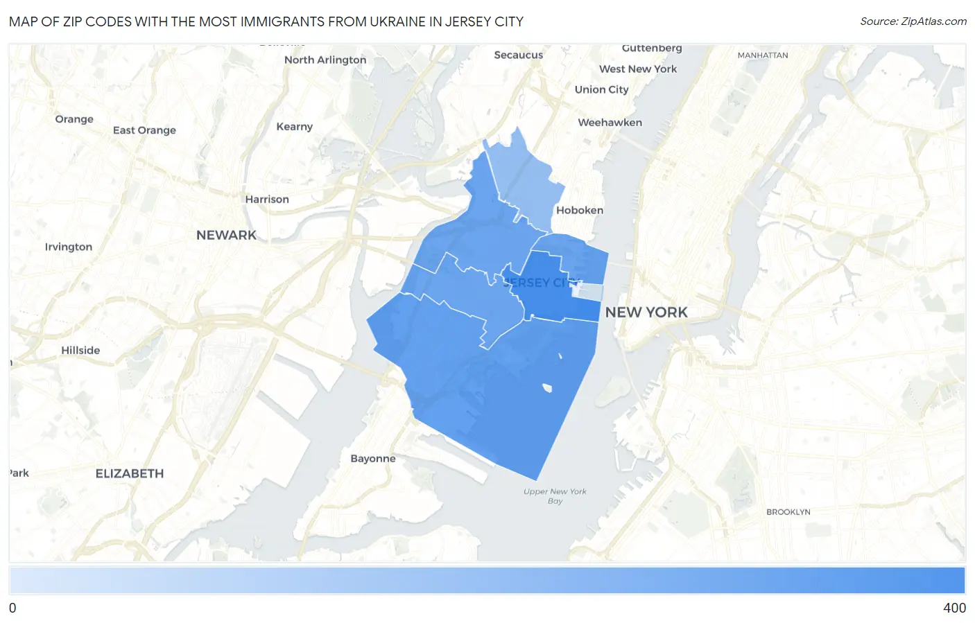 Zip Codes with the Most Immigrants from Ukraine in Jersey City Map