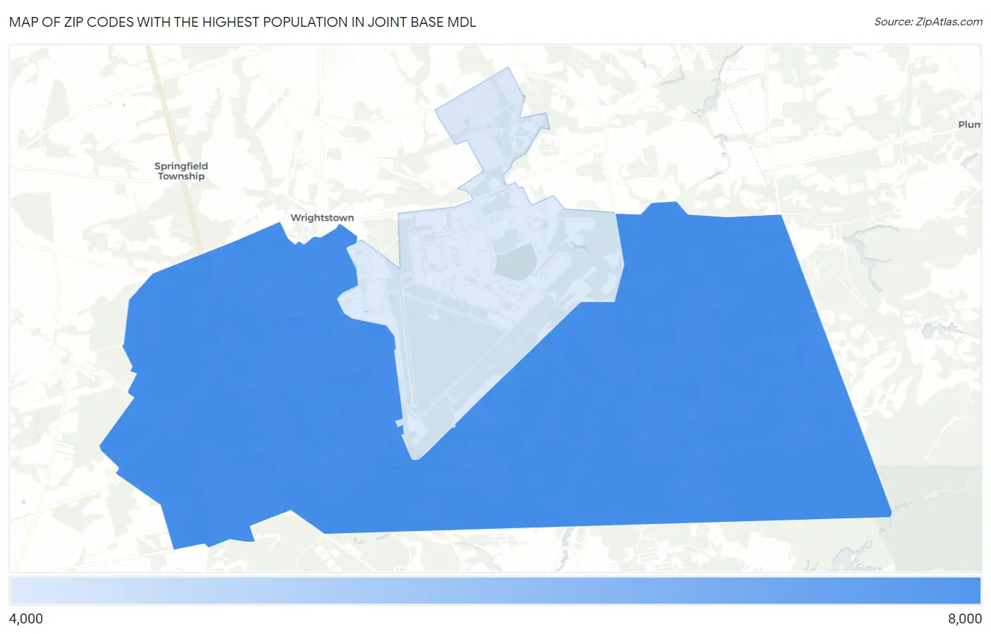 Zip Codes with the Highest Population in Joint Base Mdl Map