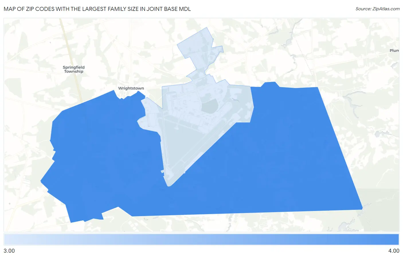 Zip Codes with the Largest Family Size in Joint Base Mdl Map