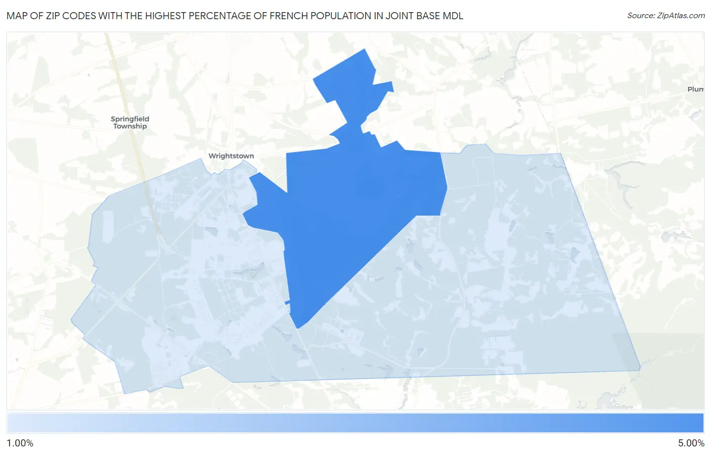 Zip Codes with the Highest Percentage of French Population in Joint Base Mdl Map