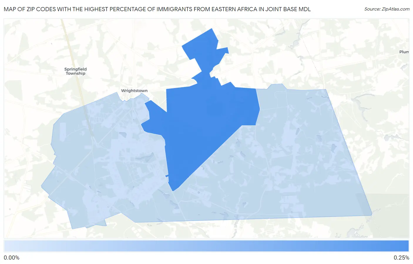 Zip Codes with the Highest Percentage of Immigrants from Eastern Africa in Joint Base Mdl Map