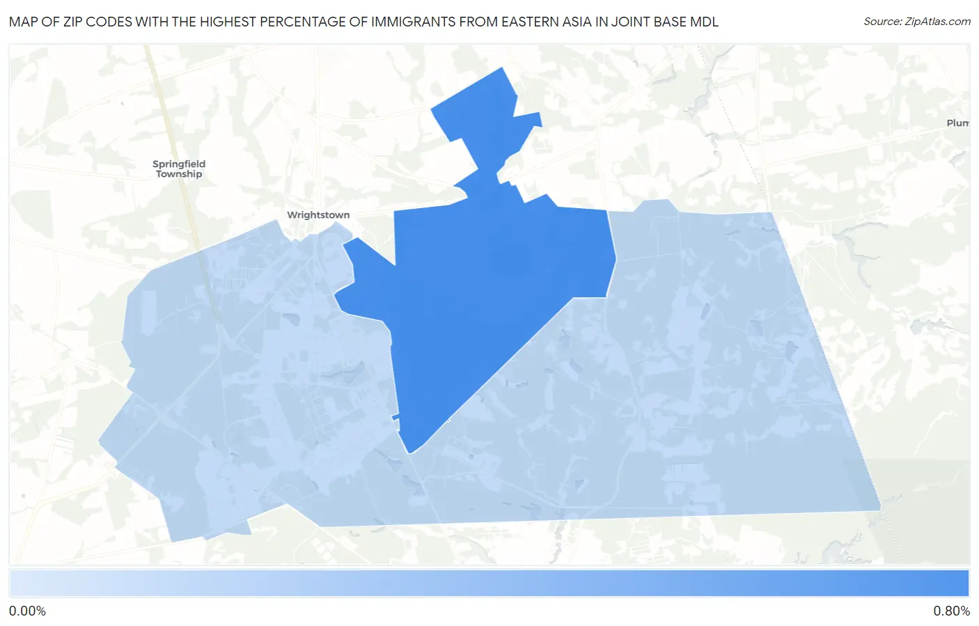 Zip Codes with the Highest Percentage of Immigrants from Eastern Asia in Joint Base Mdl Map