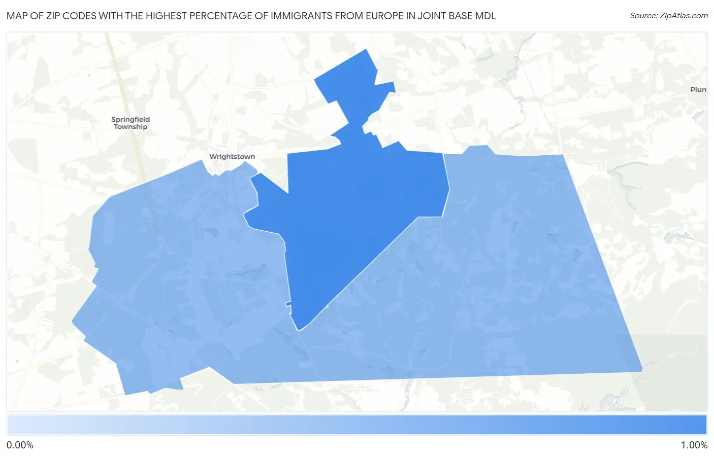 Zip Codes with the Highest Percentage of Immigrants from Europe in Joint Base Mdl Map