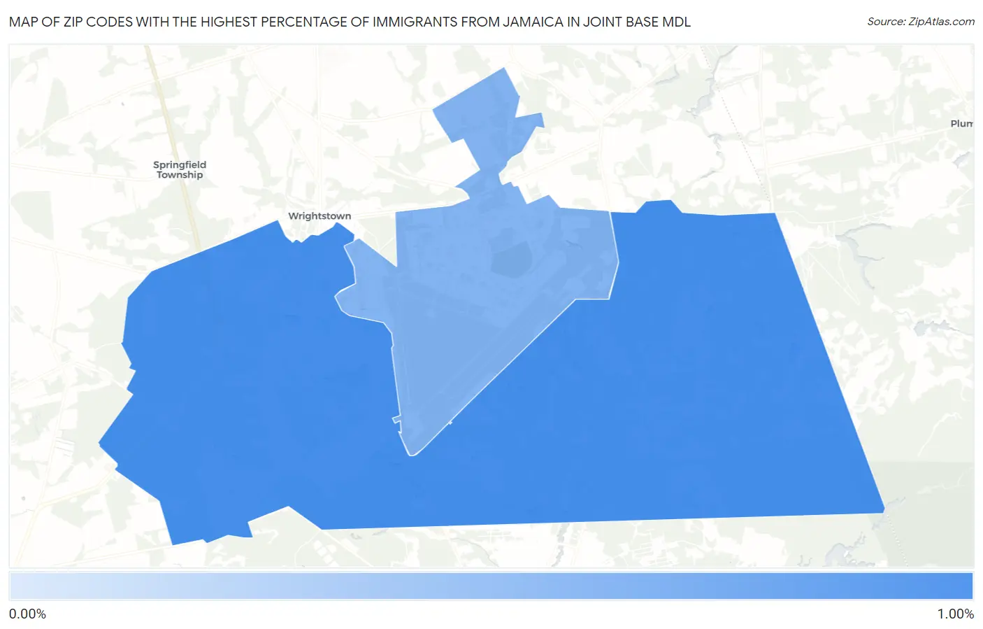 Zip Codes with the Highest Percentage of Immigrants from Jamaica in Joint Base Mdl Map