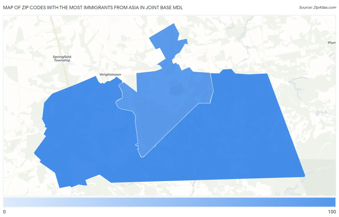 Zip Codes with the Most Immigrants from Asia in Joint Base Mdl Map
