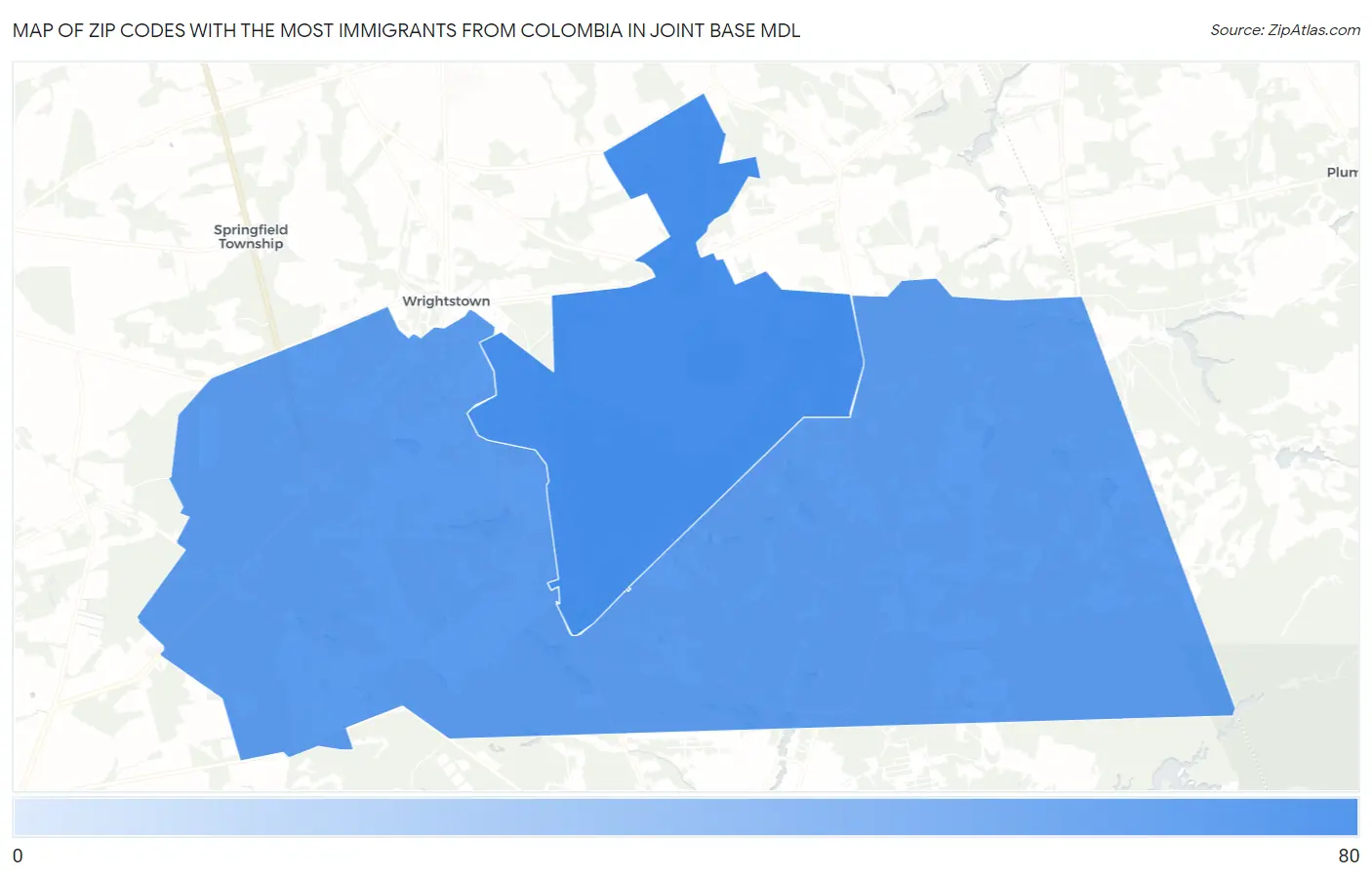 Zip Codes with the Most Immigrants from Colombia in Joint Base Mdl Map