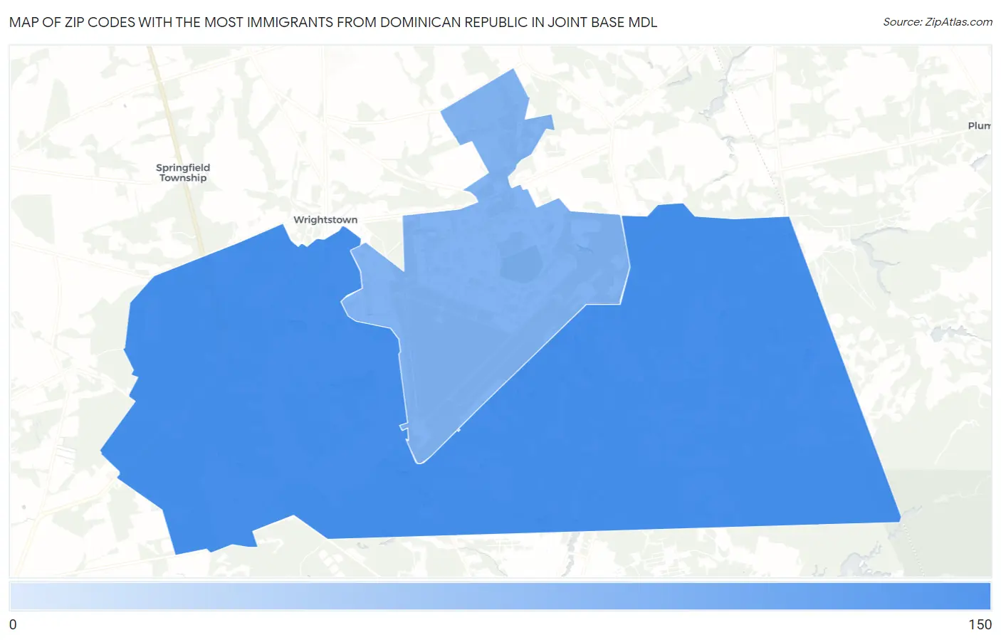 Zip Codes with the Most Immigrants from Dominican Republic in Joint Base Mdl Map