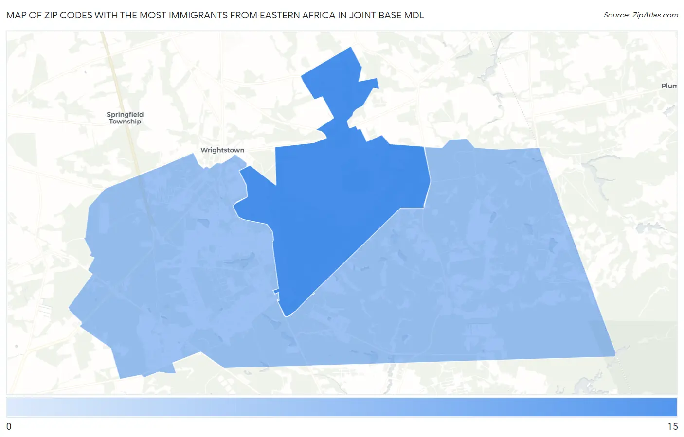 Zip Codes with the Most Immigrants from Eastern Africa in Joint Base Mdl Map
