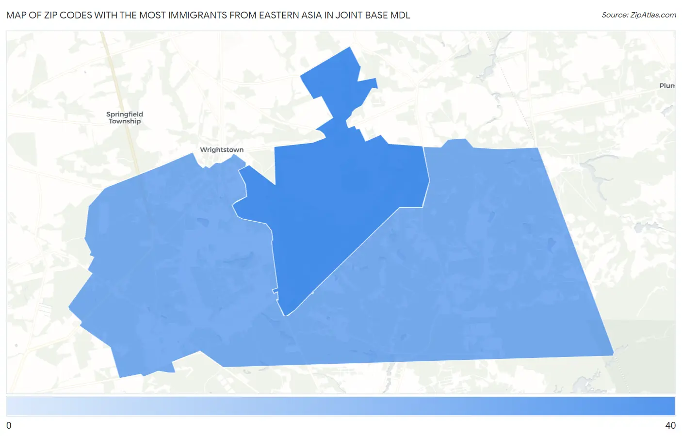 Zip Codes with the Most Immigrants from Eastern Asia in Joint Base Mdl Map
