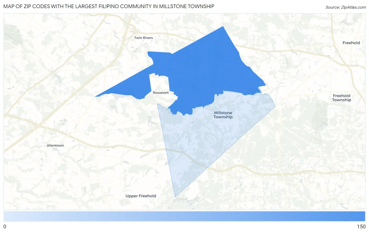 Zip Codes with the Largest Filipino Community in Millstone Township Map