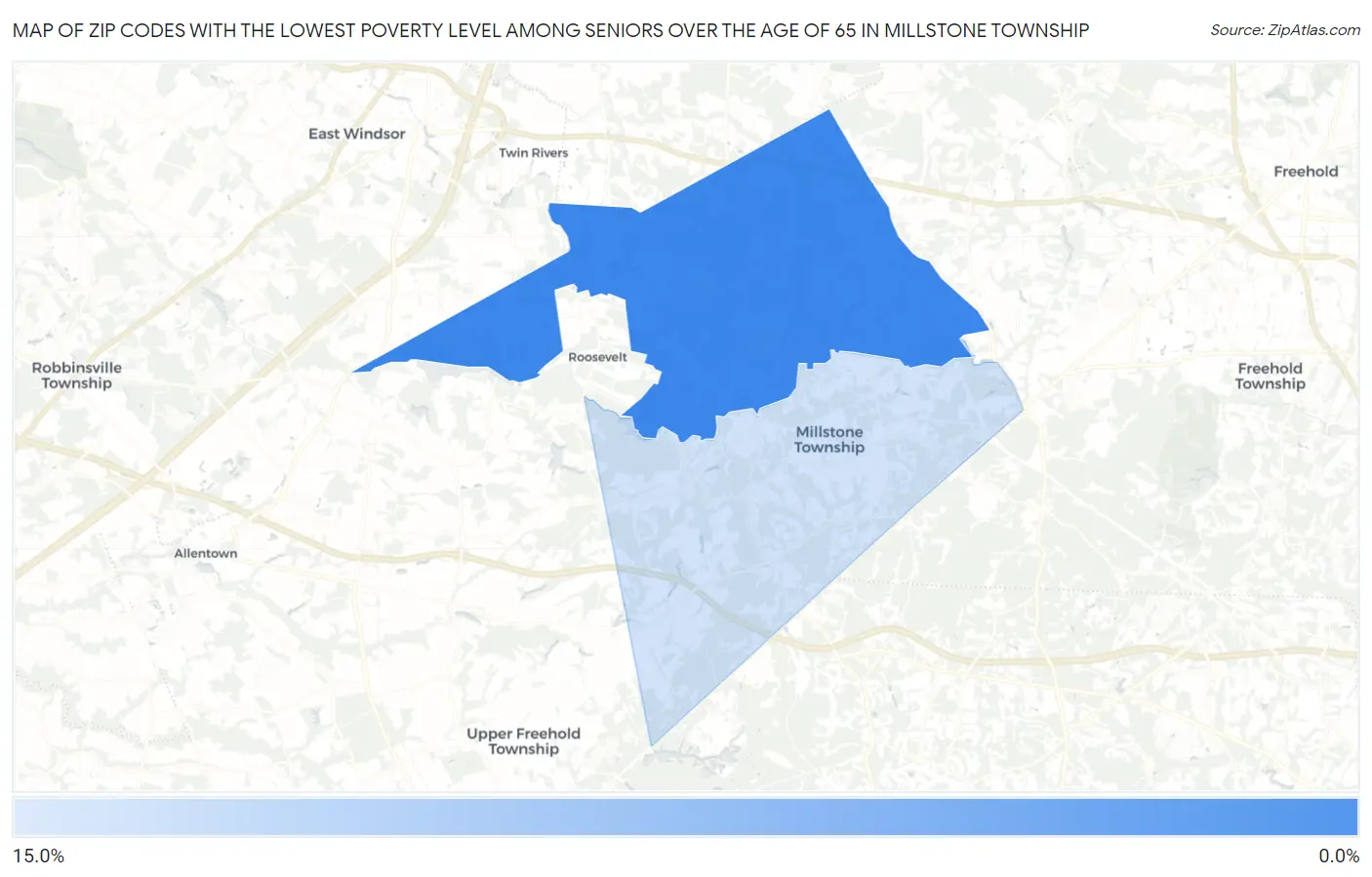 Zip Codes with the Lowest Poverty Level Among Seniors Over the Age of 65 in Millstone Township Map
