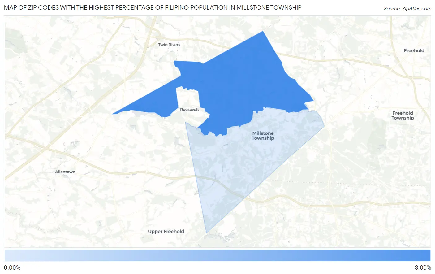 Zip Codes with the Highest Percentage of Filipino Population in Millstone Township Map