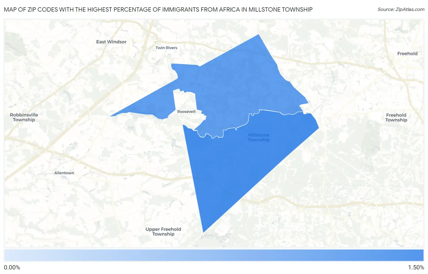 Zip Codes with the Highest Percentage of Immigrants from Africa in Millstone Township Map