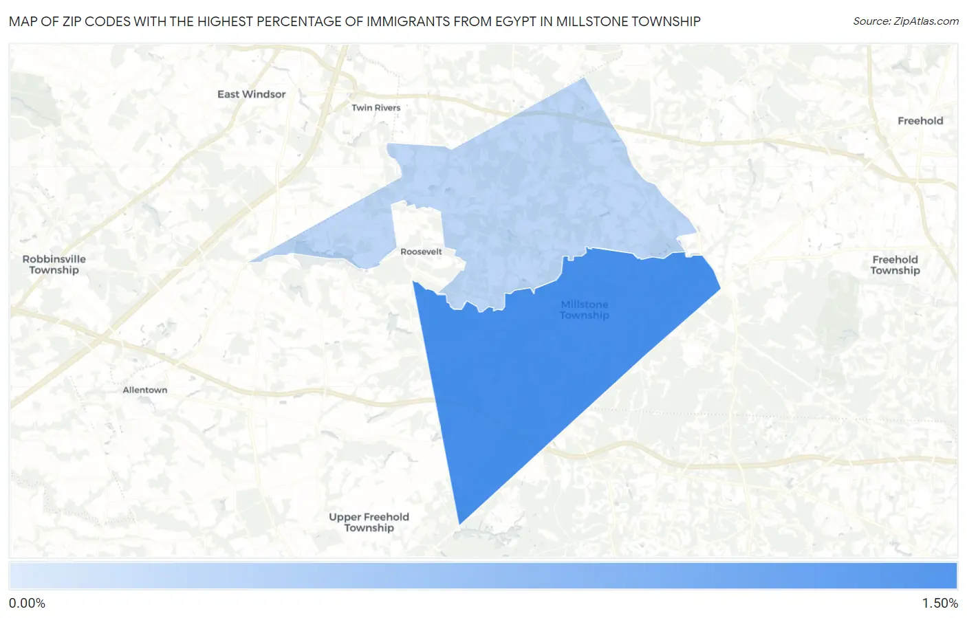 Zip Codes with the Highest Percentage of Immigrants from Egypt in Millstone Township Map