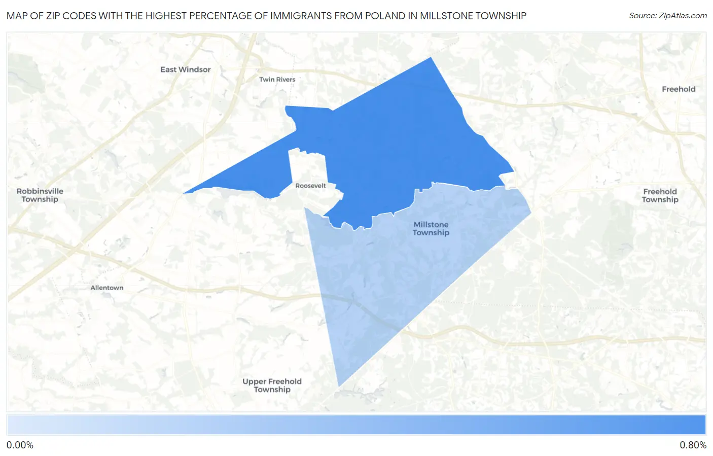 Zip Codes with the Highest Percentage of Immigrants from Poland in Millstone Township Map