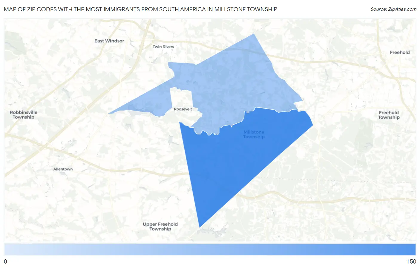 Zip Codes with the Most Immigrants from South America in Millstone Township Map