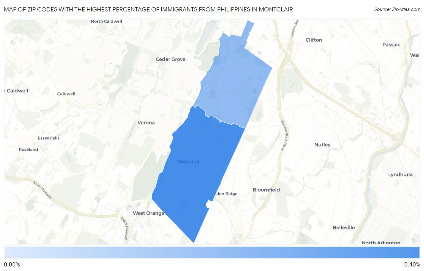 Zip Codes with the Highest Percentage of Immigrants from Philippines in Montclair Map