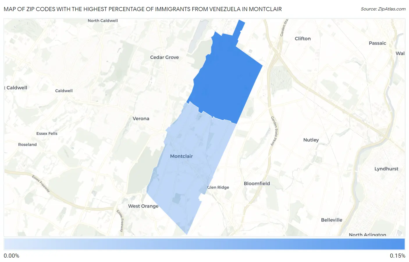 Zip Codes with the Highest Percentage of Immigrants from Venezuela in Montclair Map