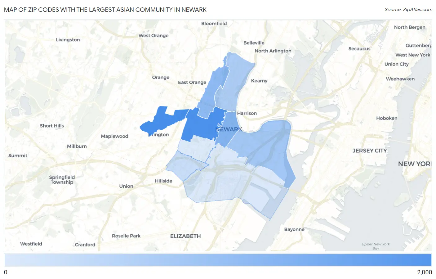 Zip Codes with the Largest Asian Community in Newark Map