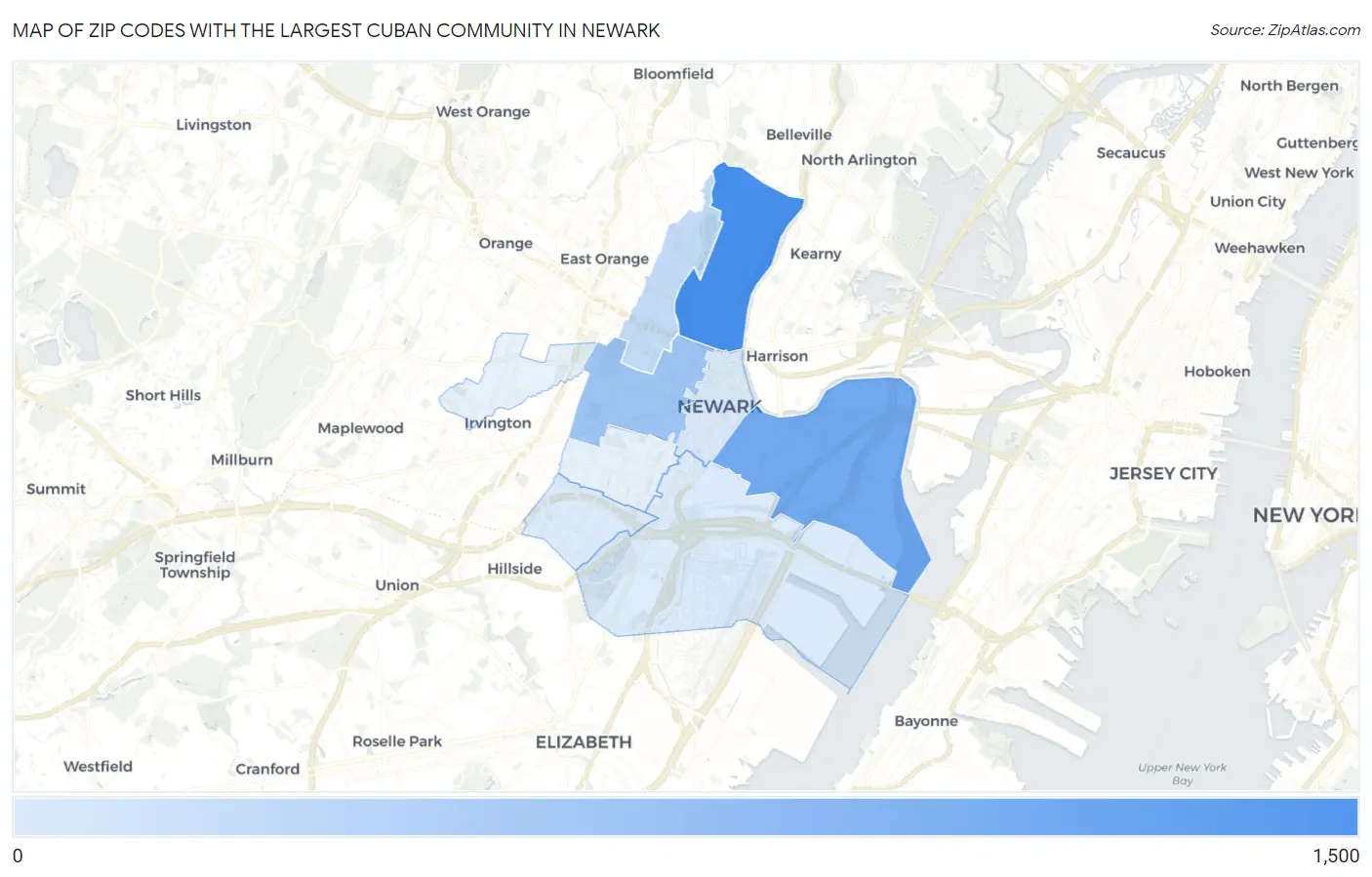 Zip Codes with the Largest Cuban Community in Newark Map