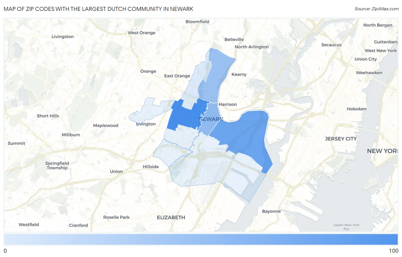 Zip Codes with the Largest Dutch Community in Newark Map