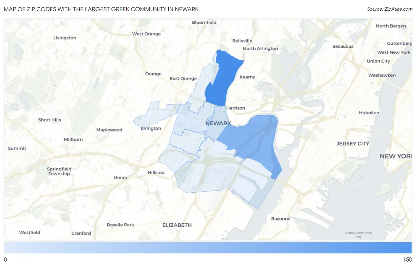Zip Codes with the Largest Greek Community in Newark Map